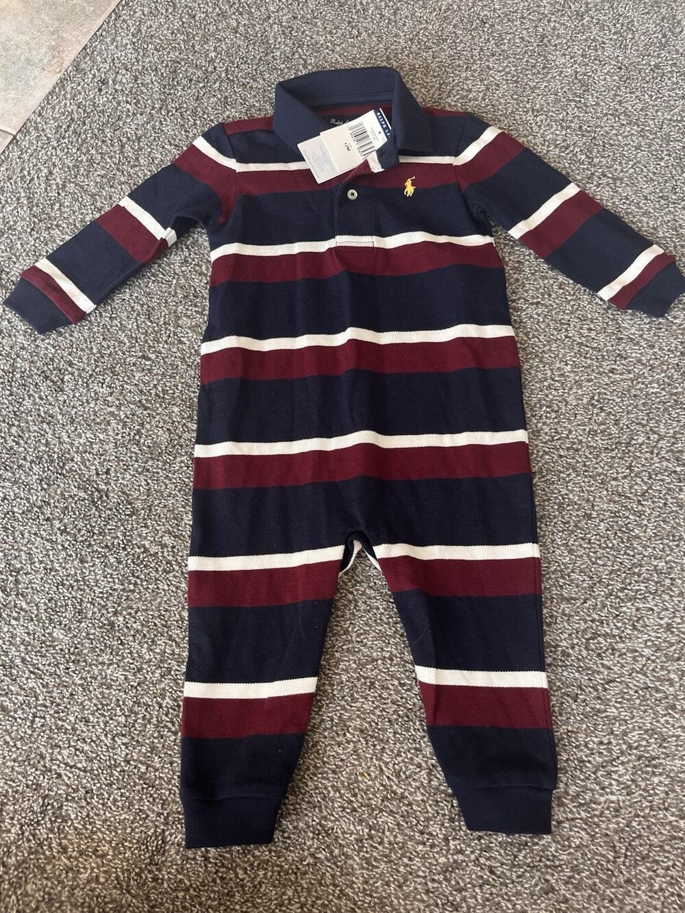 Ralph Lauren Sz 12 Months Toddler Boys Long Sleeve & Pants Romper Stripe NWT G8